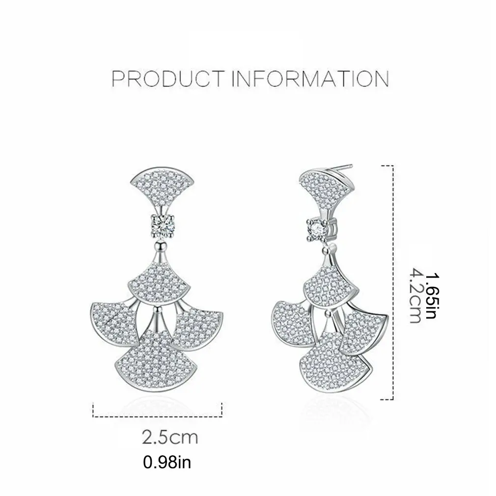 

1 Pair Delicate Zircon Fan Shaped Earrings Women's Creative Gifts Suitable For Girl Valentine's Day Present