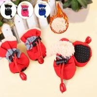 4pcs waterproof plush pet dog shoes winter anti slip rain snow boots footwear thick warm for small cats dogs puppy socks booties