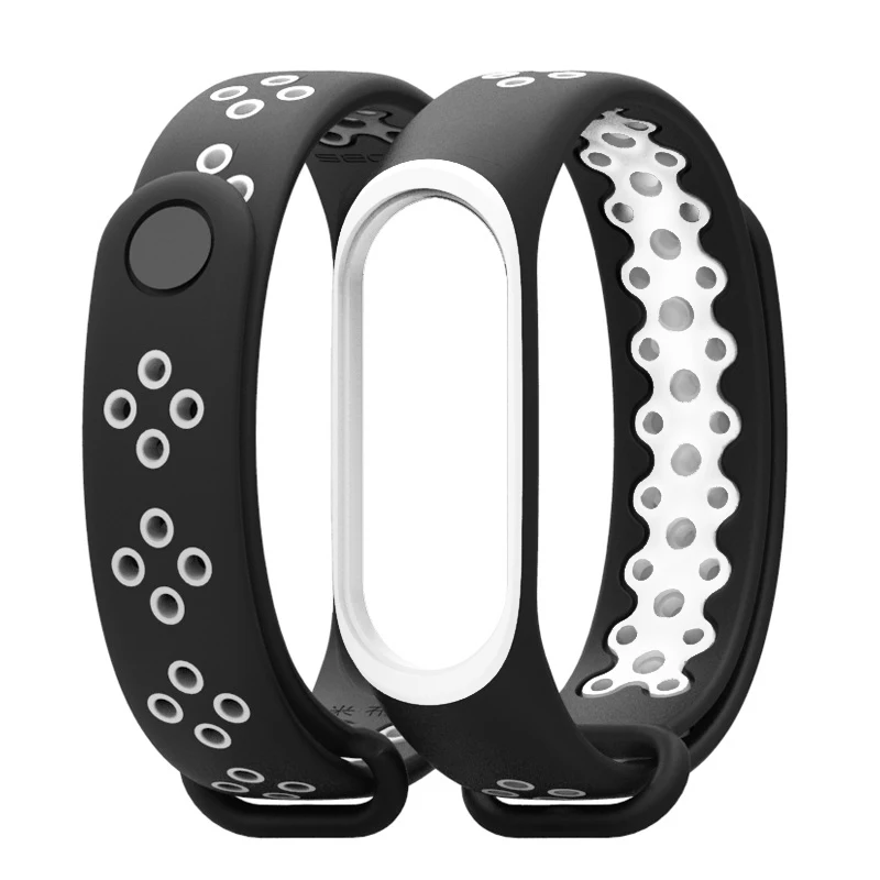 Браслет mi Band 3 4, ремешок на запястье, часы mi band 3 4, аксессуары, умный браслет, спортивный силиконовый ремешок для Xiaomi mi Band 3 4 - Цвет: Black White