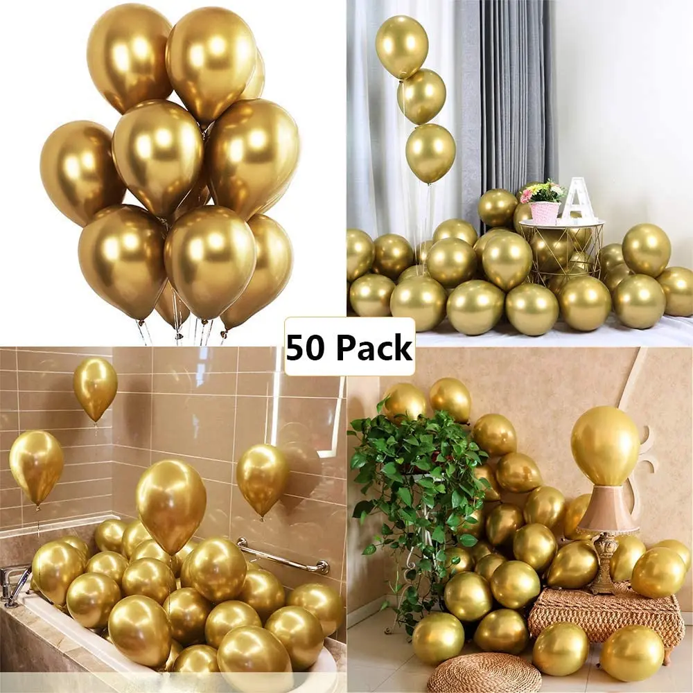 

metable Balloons Gold Metallic, 50 PCS 12 Inch Shiny Chrome in Gold for Birthday, Graduation Hen Party Festival Decor Supplies
