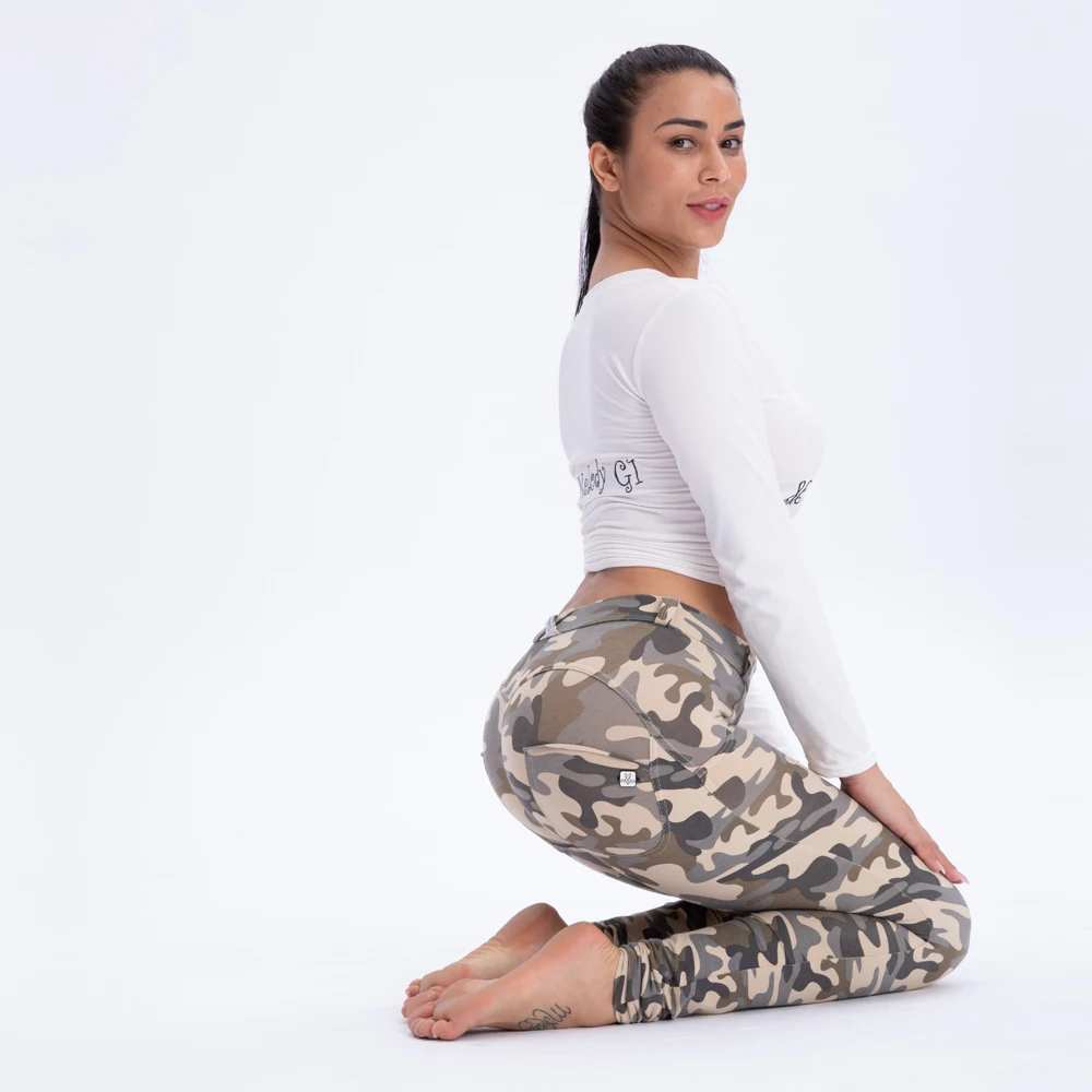 Мелодия четыре способа эластичный низкая талия Бесшовные камуфляжные леггинсы