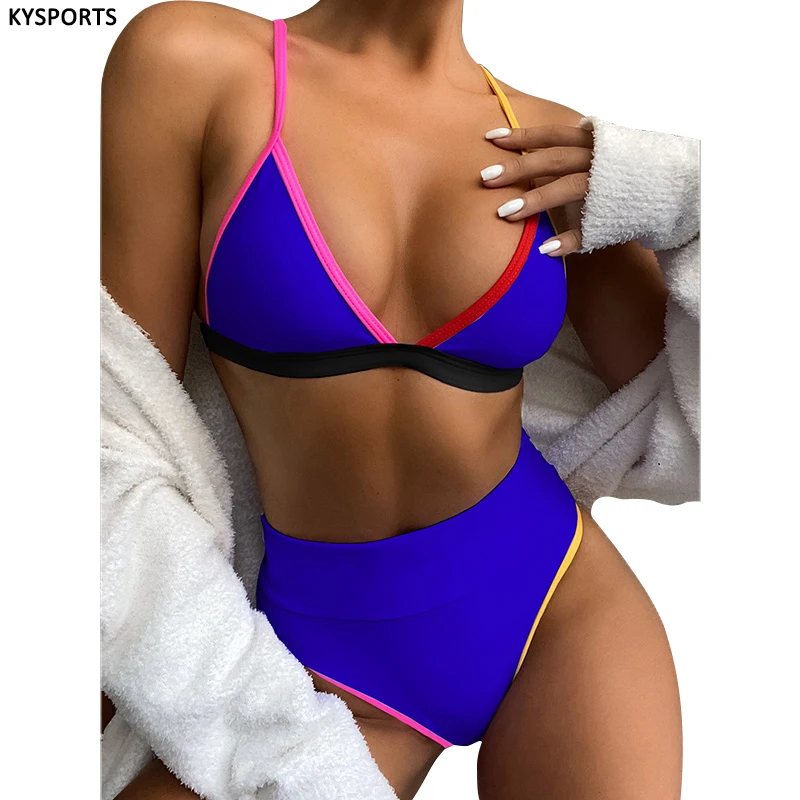 

Bikini Women's Beach Sexy Three-Point Vacation Split Swimsuit High Waist Bikini New Solid Color Bikini Ladies Split Swimsuit