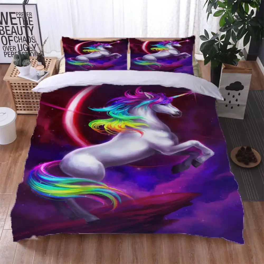 

Изготовленный на заказ 2/3 шт. Радуга Unicorn100 % полиэстер Постельное белье печатных постельное белье близнец полный Queen King Размеры дропшиппинг ...