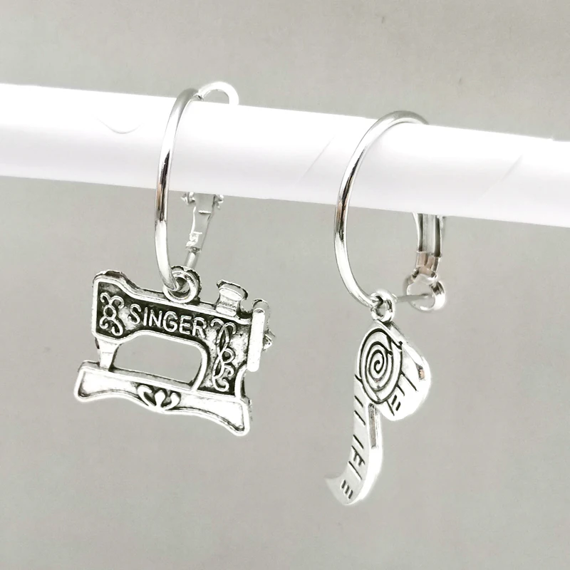 Мини швейная машина рулетка кулон ножницы Серьги мужчины женщины ювелирные