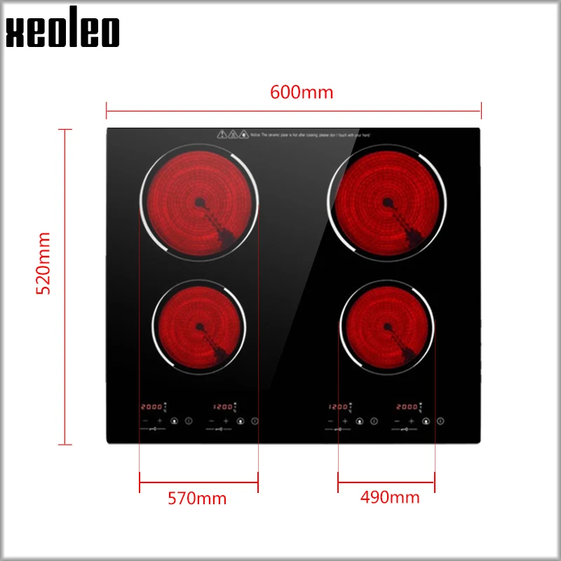 XEOLEO для домашнего использования, встроенная электрическая керамическая плита, индукционная плита 1200 Вт+ 1800 Вт, четыре конфорки, электрическая плита с синхронизацией, керамическая плита