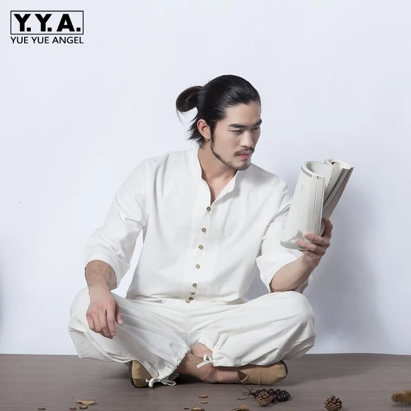 Ретро китайский стиль Мужская медитация хлопок белье комплект из 2 предметов
