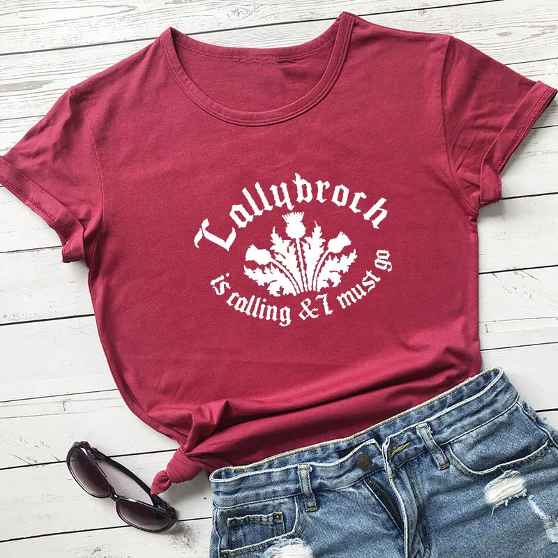 Lallybroch is call and I must go, Новое поступление, Женская забавная Повседневная футболка из хлопка, рубашки в стиле Outlander
