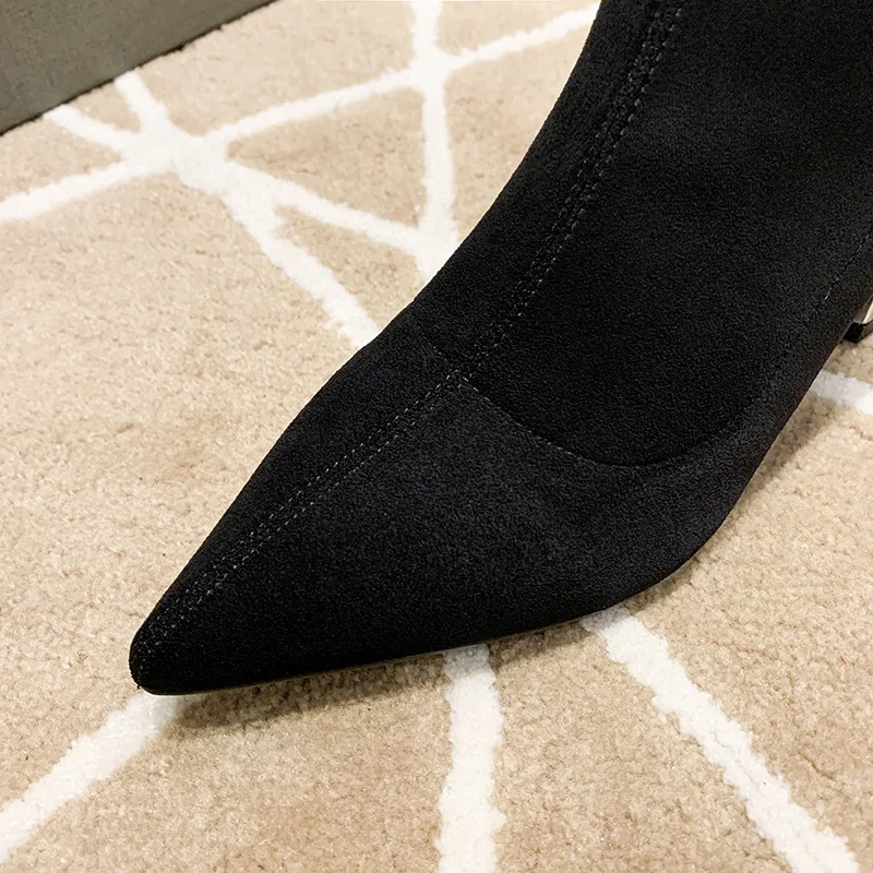 

heel super women's net pointed 2020 summer short red skinny boots high heel legged sexy suede