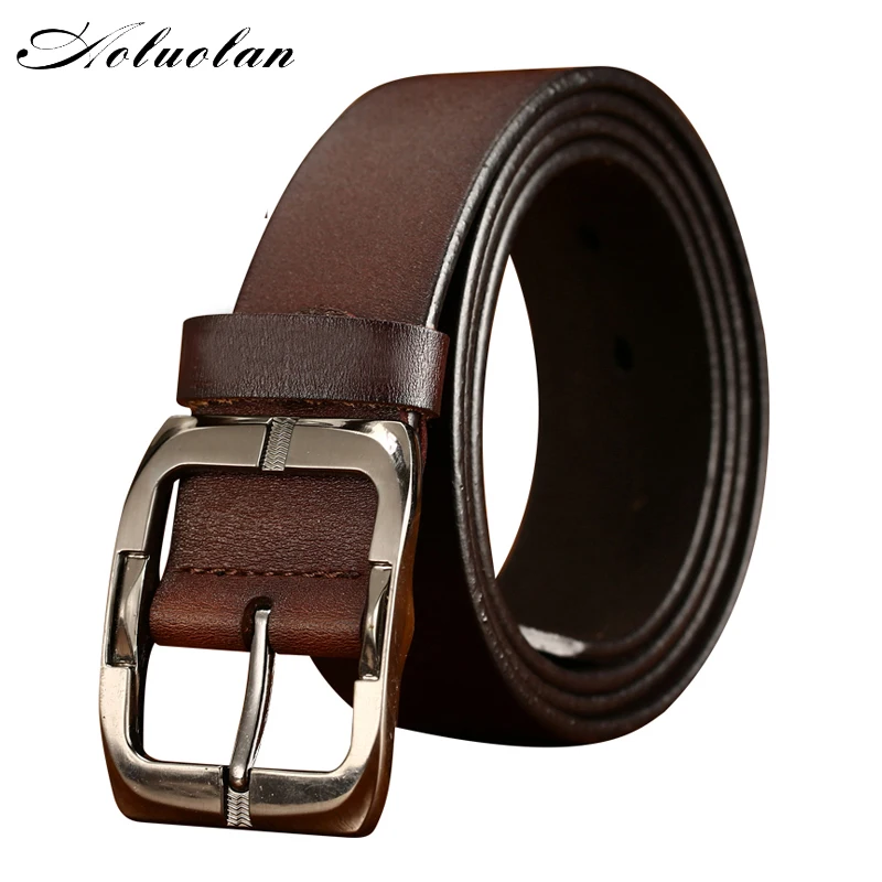 Aoluolan High Quality cow genuine leather luxury strap male belts for men classice vintage pin buckle belt Business waistband