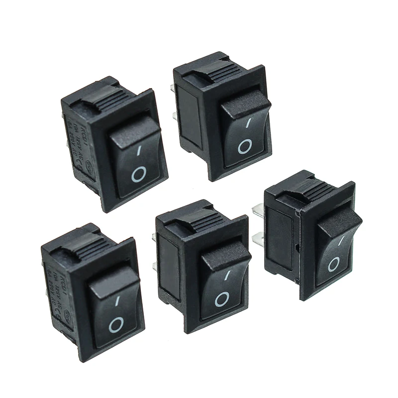 

Switch 5PCS Black Push Mini Button Switches 6A-10A 250V KCD1-101 2Pin Snap-in On/Off Rocker Switch 21*15MM