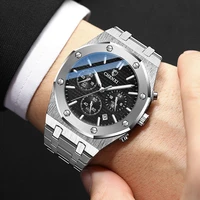 big dial fashion chronograph watch men auto date silver stainless steel luminous pointer casual sport male wristwatches outdoor
