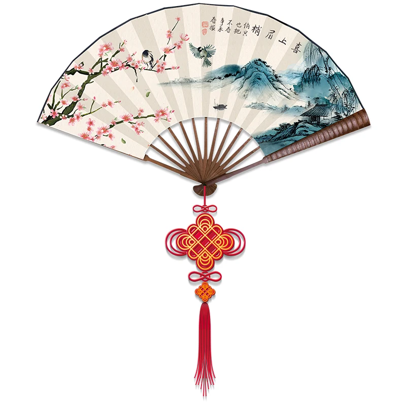 

Creative Retro Fan Wall Stickers Ink Painting Chinese Style Stickers Home Office Decor Living Room Home Decor Poster Vinyl Mural