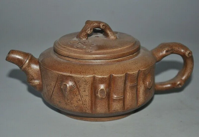 

wedding decoration Marked Old Chinese Yixing Zisha pottery Hand carved bamboo Teapot pot Tea Maker