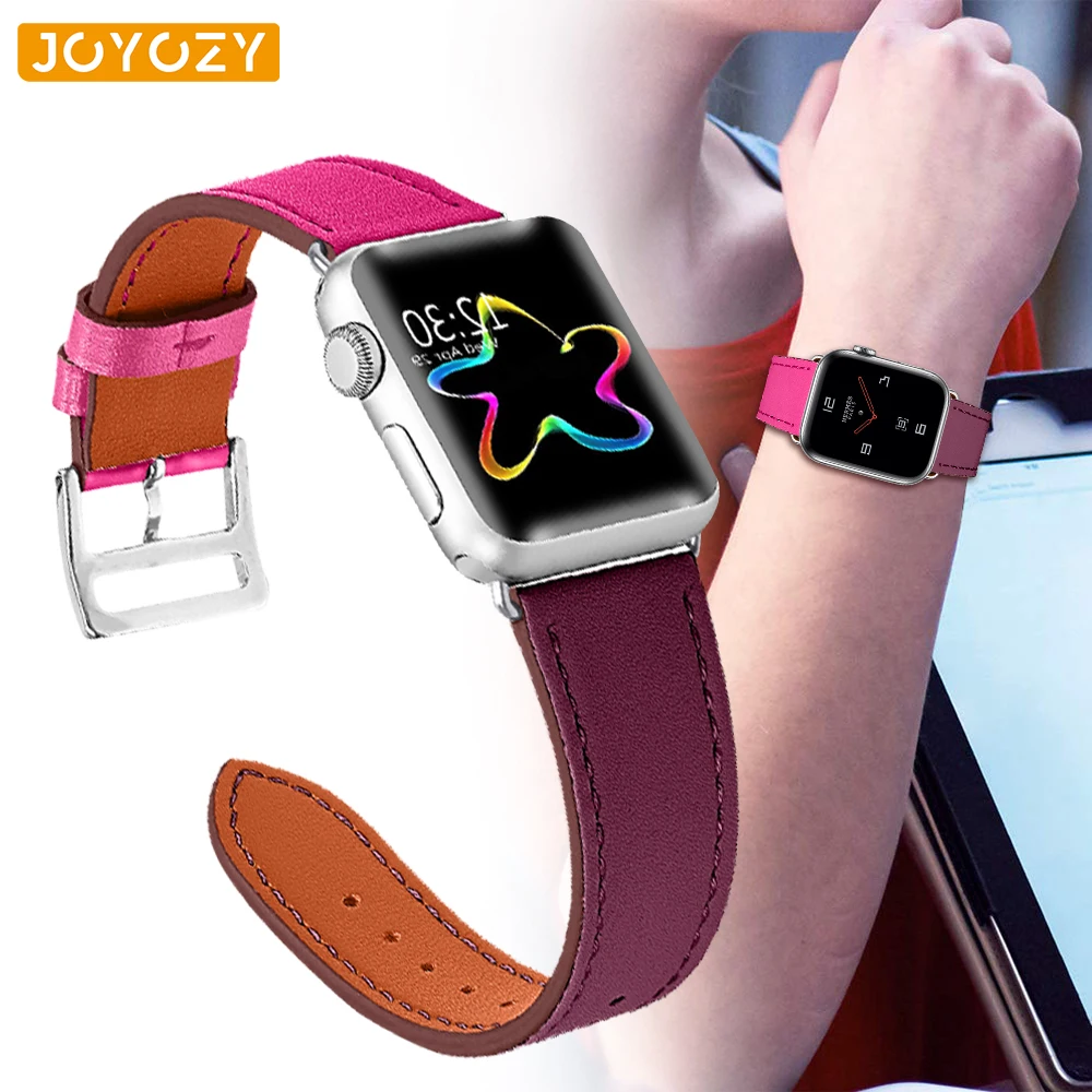 Joyozy цветные кожаные серии 3 2 1 38 мм 42 для Apple Watch Band 40 умные аксессуары ремешок 44