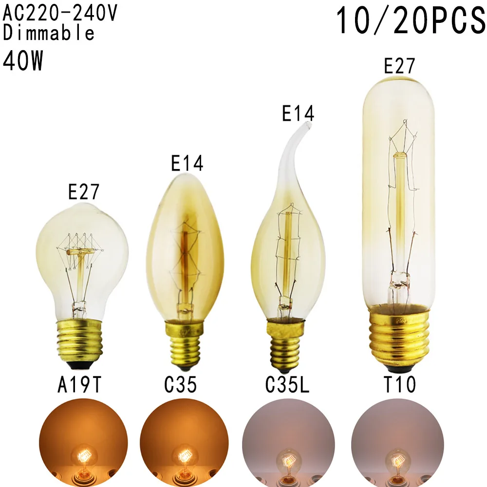 10х лампочка эдисона с регулируемой яркостью в стиле ретро винтажная лампа