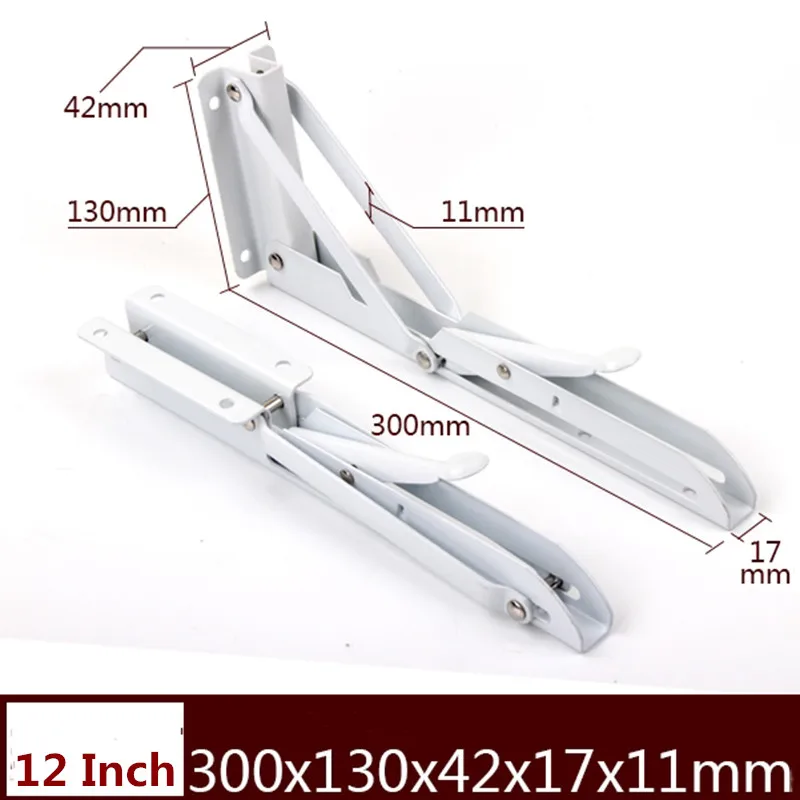12 Inch Length 2 шт., 8-20 дюймов белый металлический треугольный складной Угловой Кронштейн регулируемый настенный складной кронштейн для полки DIY домашний стол скамья - Цвет: 12 Inch Length