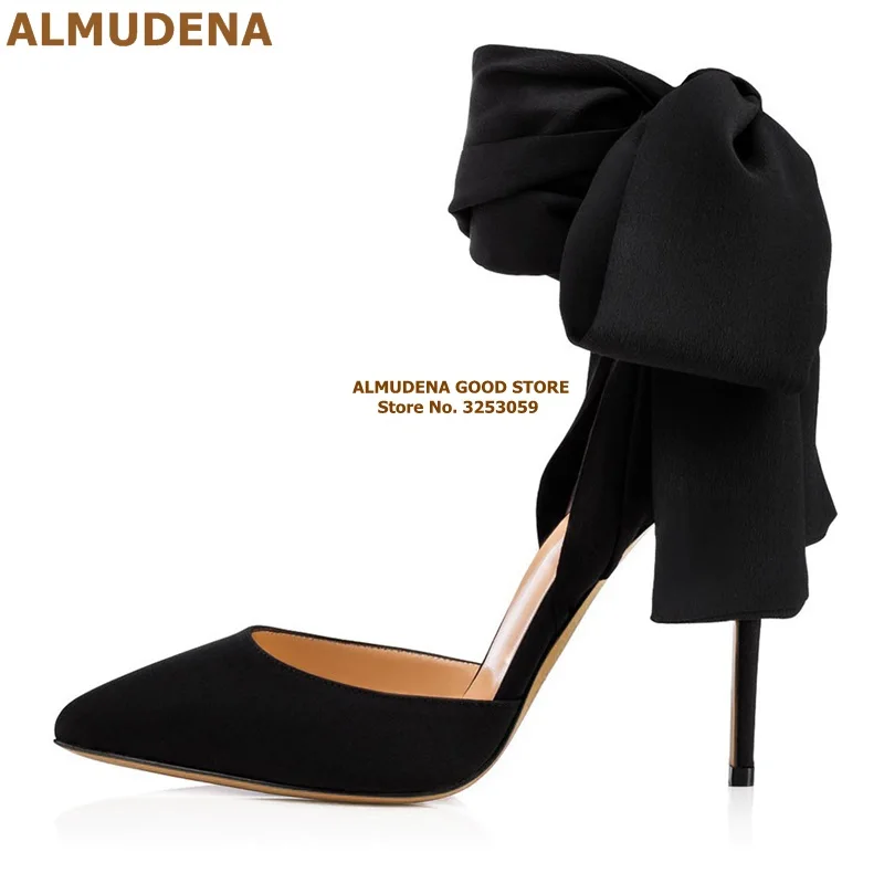 ALMUDENA/красные атласные босоножки с большим бантом; свадебные туфли на шпильке из шелковой ткани со шнуровкой и бантом; туфли-лодочки для сцены в стиле знаменитостей