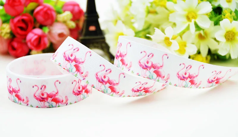 

7/8'' 22mm,1" 25mm,1-1/2" 38mm,3" 75mm Flamingo Cartoon Character printed Grosgrain Ribbon party decoration X-02022 10 Yards