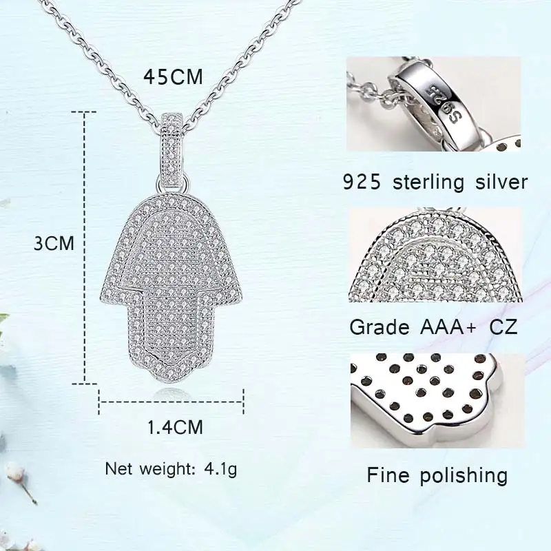 Подвеска Хамса из серебра 925 пробы с фианитами|Ожерелья| |