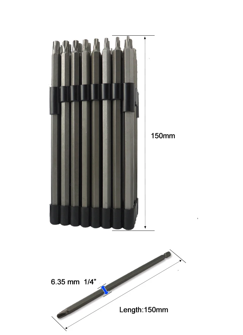 

32pcs 150mm Extra Long Screwdriver Bit Set Torx Hex With Hole PH PZ SL Tri-wing Spanner Bits For Power Tool Common Screwdrivers