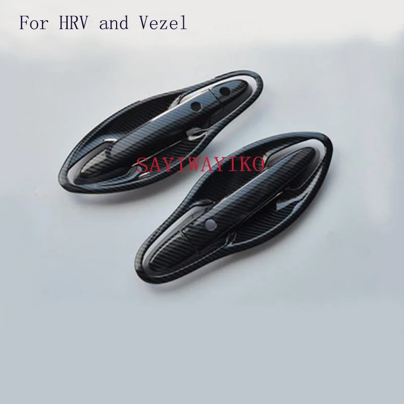 

12 шт./компл. углеродного волокна автомобилей дверные ручки крышки отделка, наружные двери с жалюзийными решётками ручки чаши для Honda вариабельности сердечного ритма HR-V Vezel 2014-2019 передняя дверь