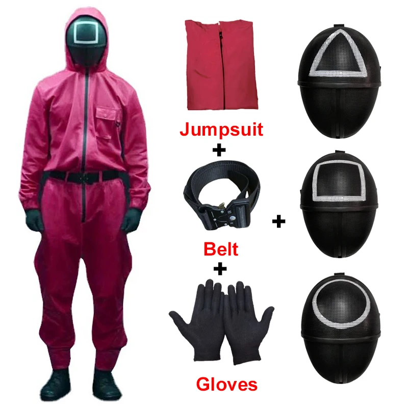 

Костюм из игры «кальмар», маска для косплея, красный комбинезон злодей, Круглый, шестиугольный, треугольный, для ролевых игр, костюм для Хэлл...