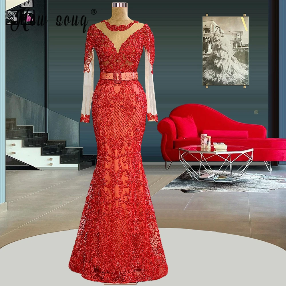 

Женское вечернее платье-русалка, Красное Кружевное Платье для второго приема, в арабском стиле