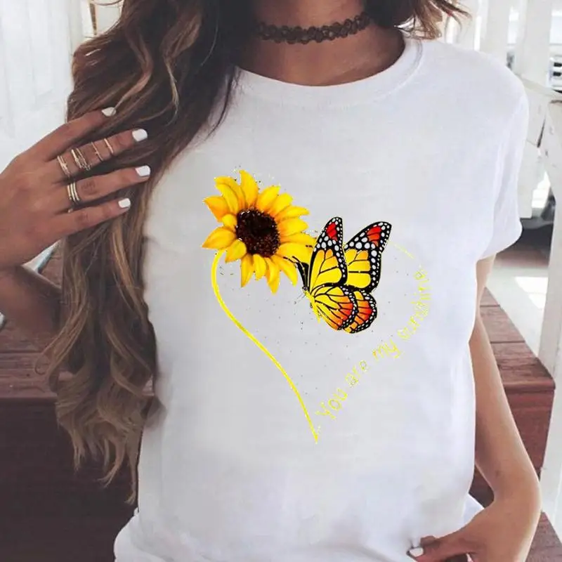 

Women T-shirts 2021 90s Floral Flower Travel Trend Short Sleeve Graphic Print Female Fashion Cartoon T Top Shirt Tee T-Shirt