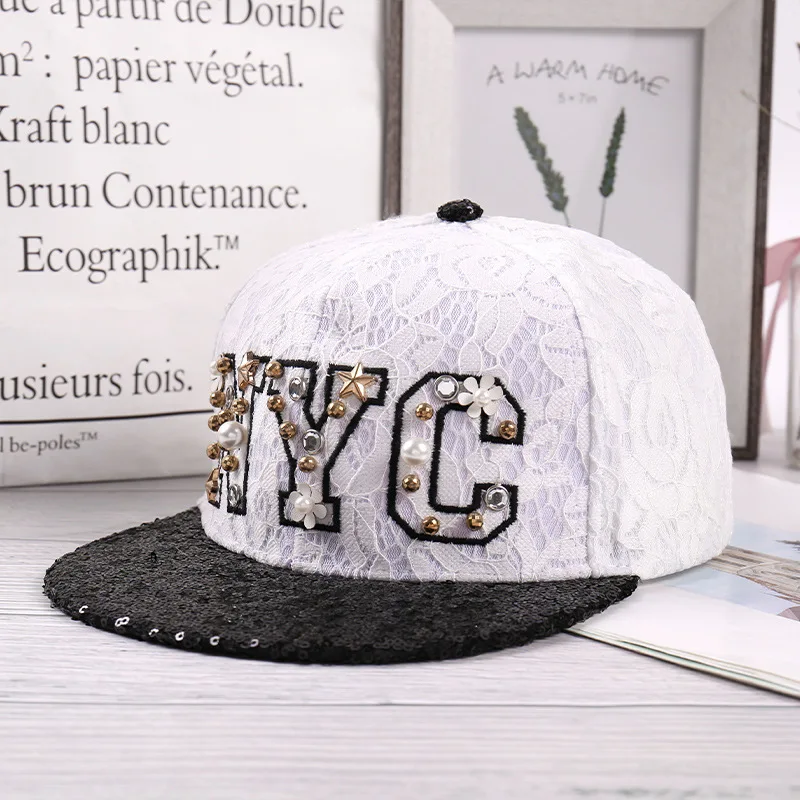 

New bright flashing flat edge hip-hop 3D letters sequined baseball cap outdoor shade fashion personality rivet rhinestone hat