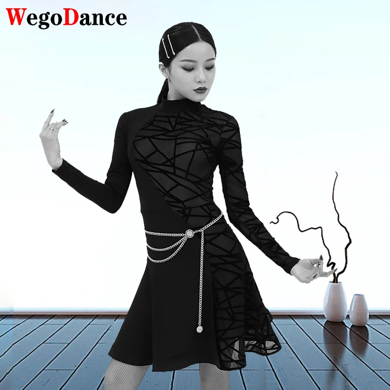 

Платье для латиноамериканских танцев, женское платье с длинным рукавом для бальных танцев, самбы, танго, выступлений