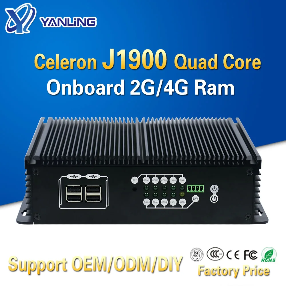 Встраиваемый компьютер Yanling Intel celeron quad core J1900 Встроенная память 4 Гб двойная lan linux