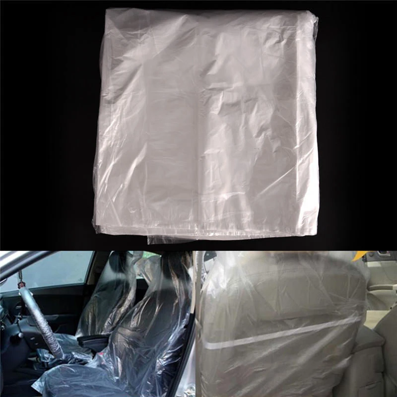 

100pcs Disposable Car Seat Covers Automobiles Vehicle Disposable Plastic Car Seat Covers Protectors Mechanic Valet Roll Clear