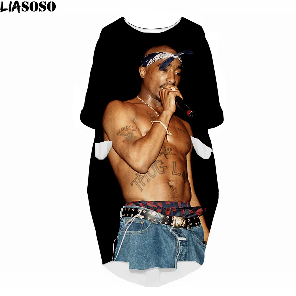 LIASOSO Tupac 2Pac Casual Dress Women 3D Print Loose Long Sleeve 90's Rapper Summer Dress Dj Rock Kawaii clothes Ladies Dresses images - 6