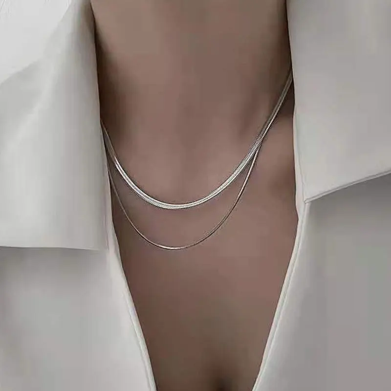 

Personality Trend Steel Titanium Double Layered Women's Necklace Cold Wind Snake Bone Chain Men's and Women's Necklace