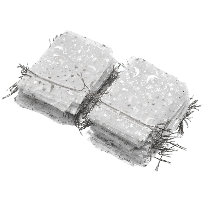 

100pcs/set 9x12cm Moon Star Organza Bags Christmas Drawstring Jewelry Packaging Bags Wedding Party Gift Pouches Bag