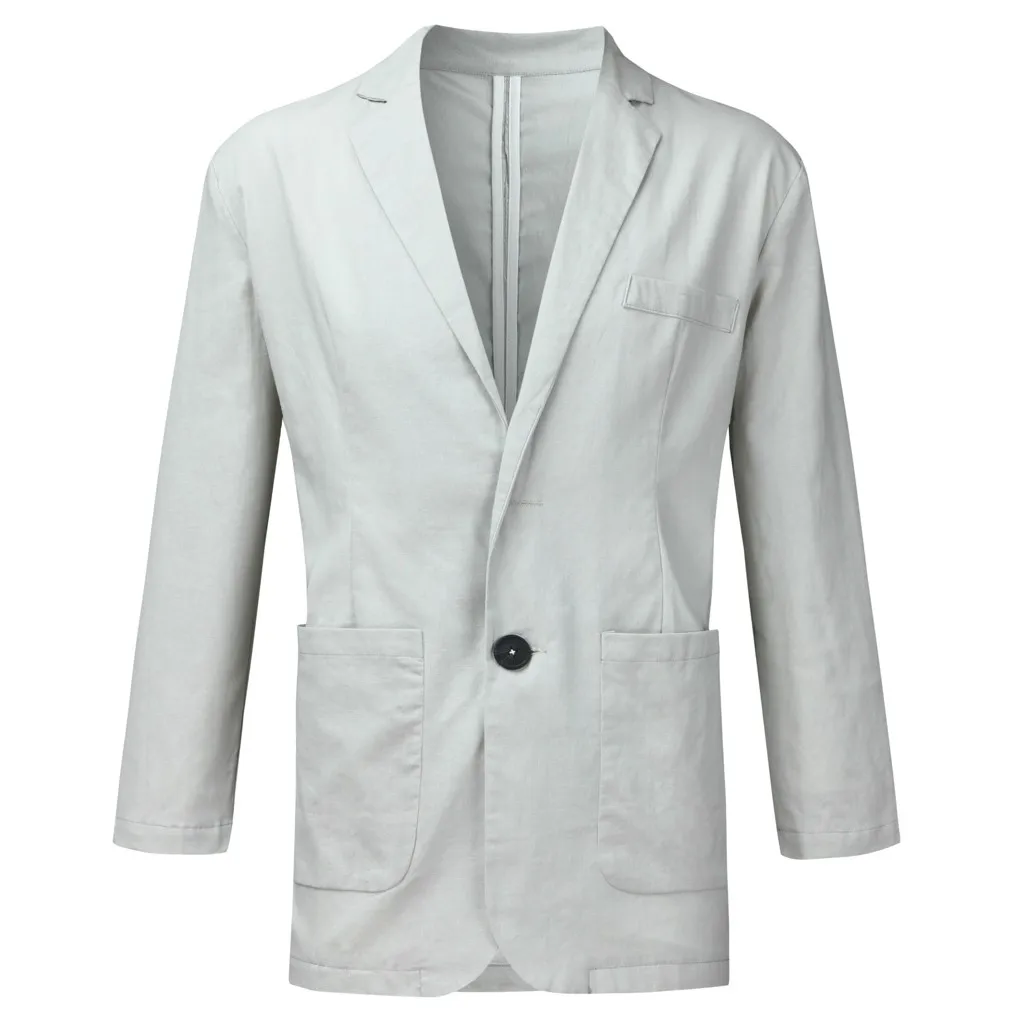 

JAYCOSIN Men's Coats Slim Fit Linen Blend Man Blazer Jacket Outwear Pocket Solid Long Sleeve Male Coat Turn-Down Collar Casual