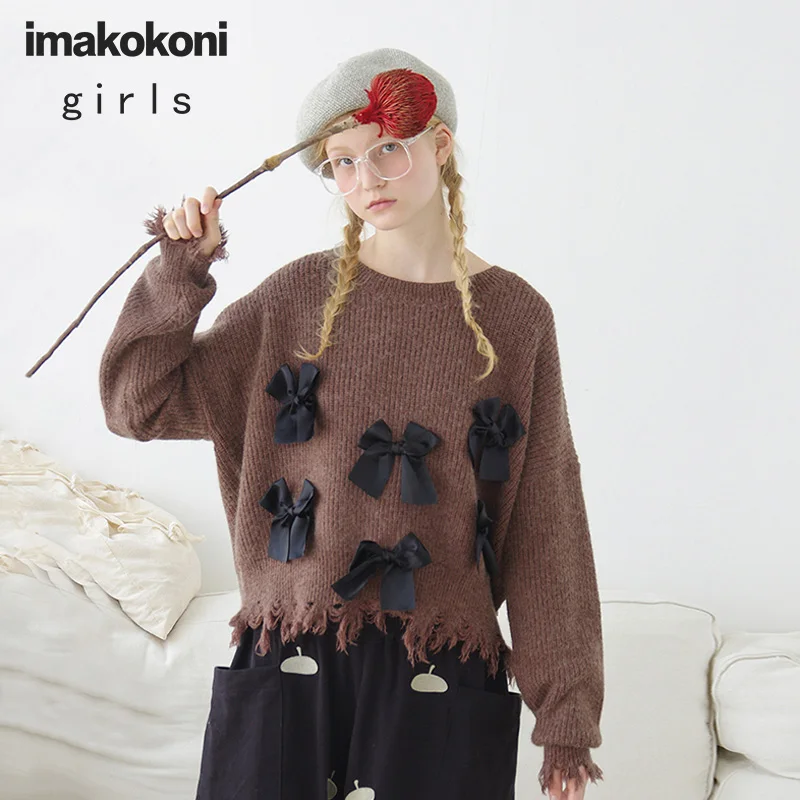 imakokoni brown bow sweater original design Japanese sweet long-sleeved shirt female autumn and winter 182461 | Женская одежда
