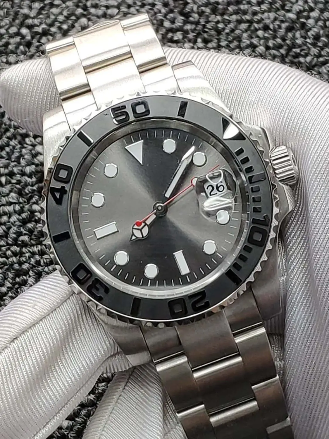 Мужские часы без логотипа 40 мм с керамической рамкой из нержавеющей стали