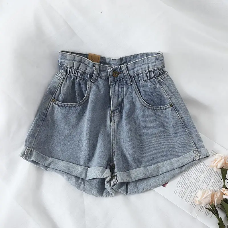 

Women's Denim Shorts 2021 New High-Waist Shorts Women Casual Loose Ladies Fashion Large Size Elastic Waist Wide-leg Short Jeans