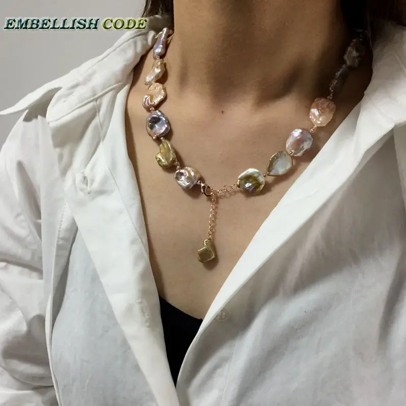 High Class Decor Good Lustrous Pearl Necklace Keshi Irregular Square Baroque Style Peach Golden Mixed Freshwater Fine Jewelry | Украшения и