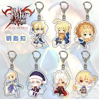 anime collection acrylic fate stay night double sided pendant keychain cartoon figure my king saber jewelry gift key ring