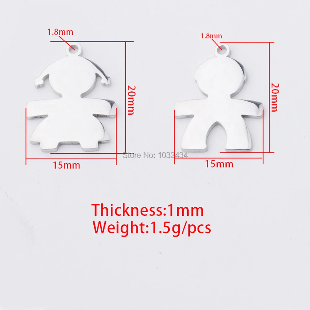 

100Pcs/Lot Mirror Polished Boy & Girl Charms Stainless Steel Blank Cartoon Tag For DIY Making Necklace Bracelets Jewelry