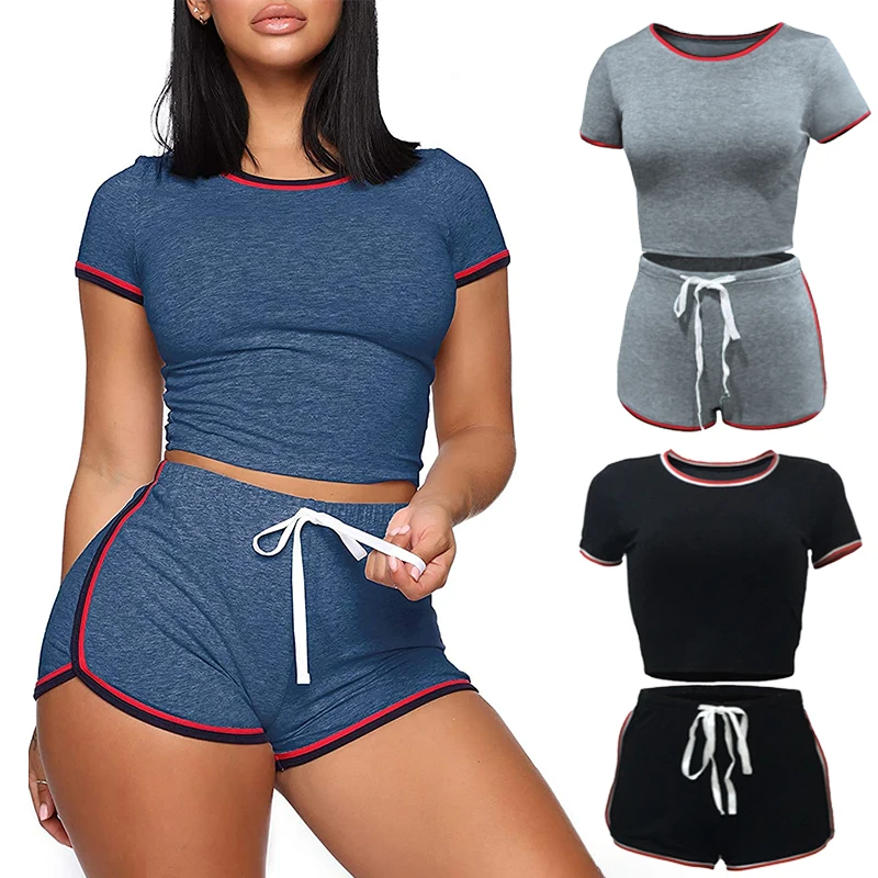 

2021 Two Piece Women sports Set Workout Sportswear Summer Female yoga Gym Set Quick-Drying Top T-Shirt Leggings Fitness Clothes