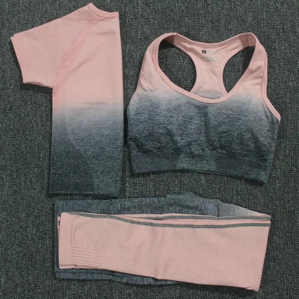 Комплект для йоги из 3 предметов бесшовные леггинсы с эффектом омбре короткий топ