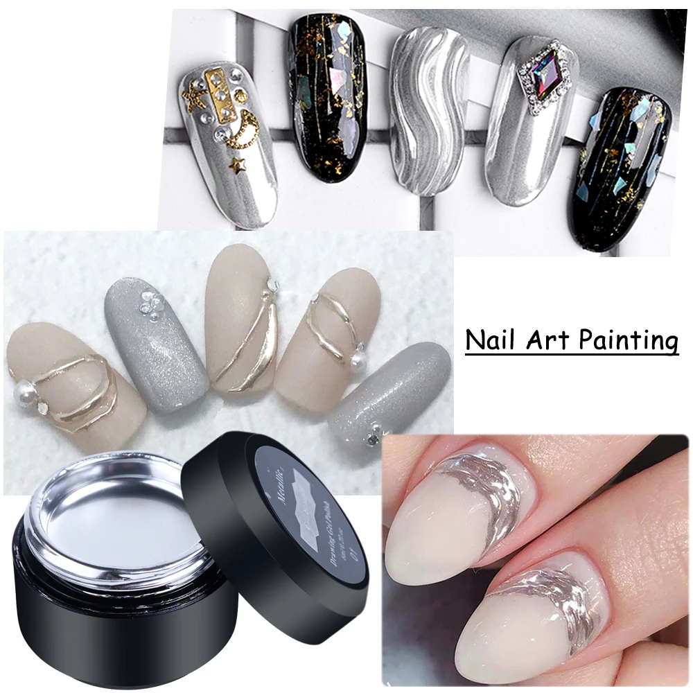 6 мл Металлик гель лаки для ногтей эффект металлический золотая краска рисования