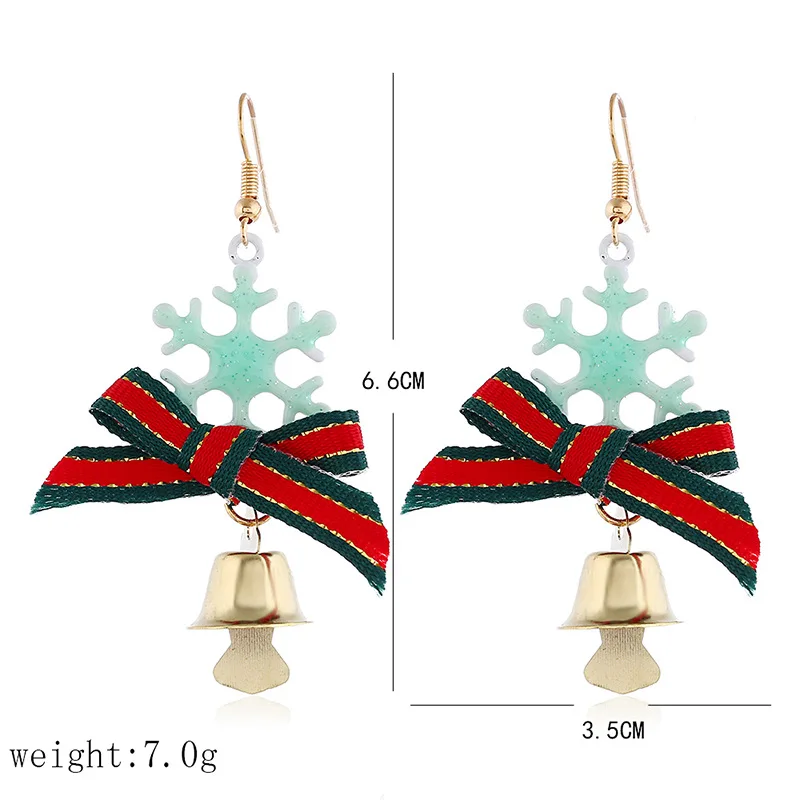 

2020 New Red Bow Christmas Snowflake Bell stud Earrings for Women Sweet Personality Jewelry Gifts Drop Shipping