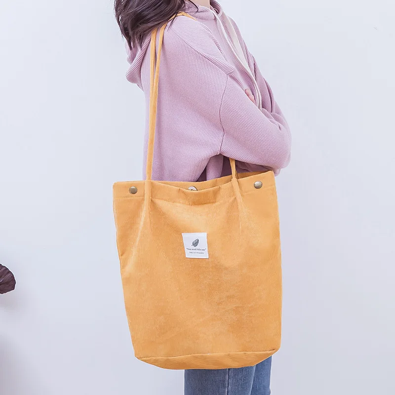 

Women Corduroy Shopping Bag Female Canvas Cloth Shoulder Bag Environmental Storage Handbag Reusable Foldable Eco Grocery Totes