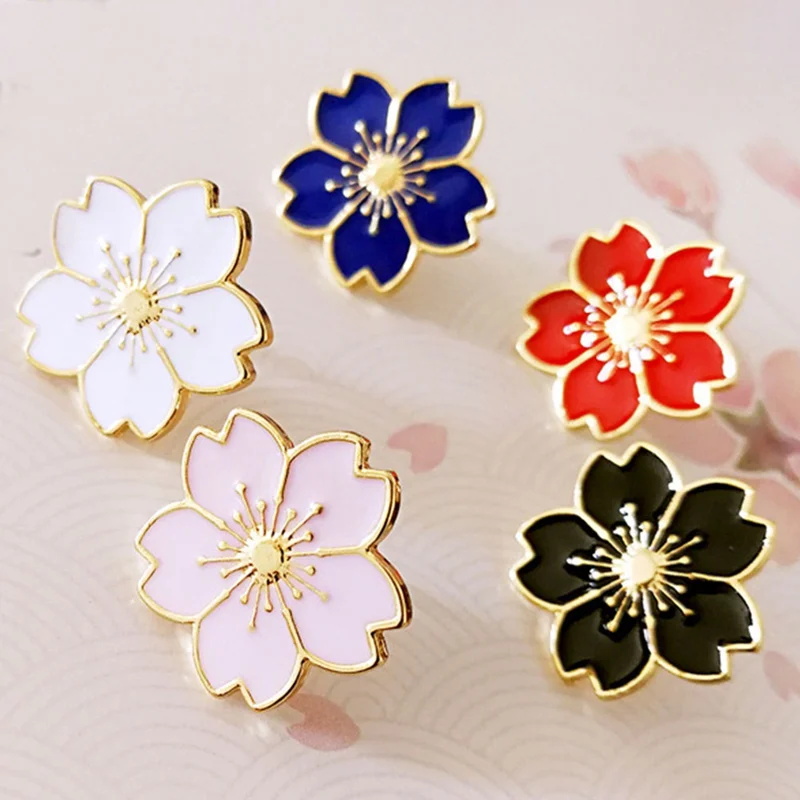 Брошь в виде цветка вишни золотого и серебряного цветов булавки значки из