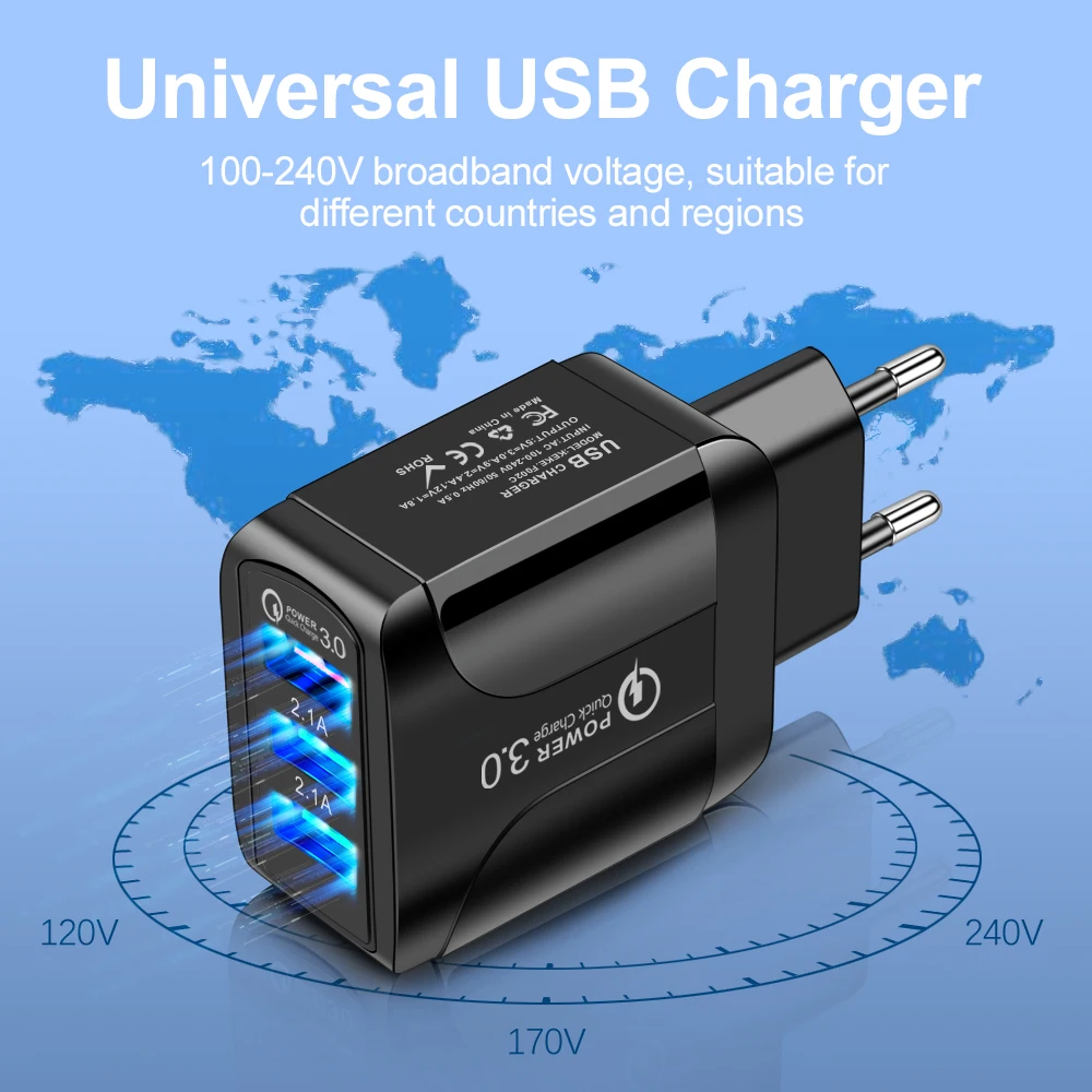 

Quick Charge 3.0 For iPhone Charger Wall Fast Charging For Samsung S10 S9 S8 Plug Xiaomi Mi Huawei Mobile Phone Chargers Adapter