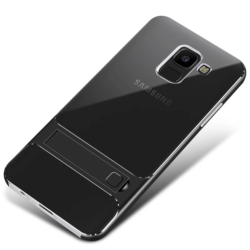 Crystal Black Полное покрытие для samsung Galaxy J6/J6 Plus чехол Чехол 3D подставка TPU PC Гибридный 360 Защитный чехол на заднюю панель телефона J6+ J600 J6Plus - Цвет: Crystal Black